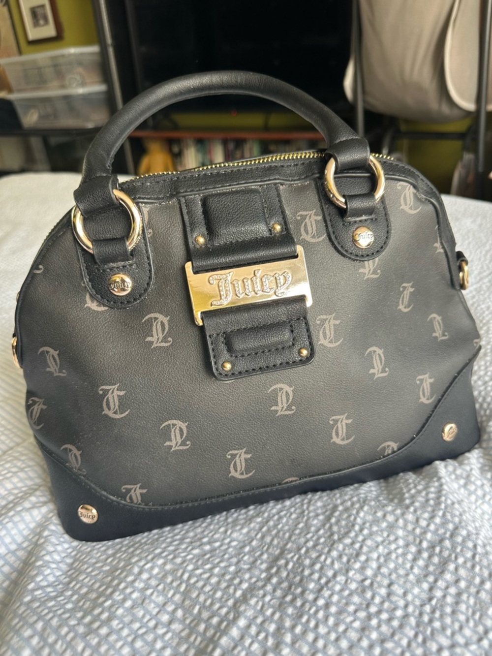 NEW Juicy Couture Black Bowler Bag with Gold Hardware and Crossbody Strap